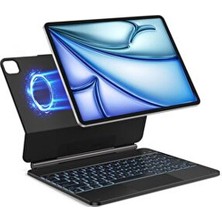 Apple iPad Air 13INÇ M3 Çipli 2025 Uyumlu Magic Uyumlu Touchpad Işıklı Klavyeli Kılıf