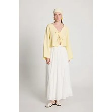 Minaaise Kadın Beyaz Vual Kumaş Kırışık Uzun Etek 29062 Standart Bel Ölçüsü ile Şık Tasarım