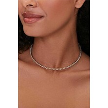 Kadın Zirkon Taşlı Su Yolu Choker Kolye 2mm