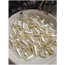 9X18 mm Krem Renk Plastik Damla Model Inci Boncuk ,inci Takı Aksesuar Boncuğu (100 Adet) B:9