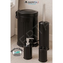 Vintage Dörtlü Siyah Banyo Seti Çöp Kovası Tuvalet Fırçası Diş Fırçalık Sıvı Sabunluk Metal