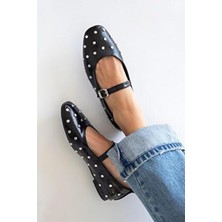 Straswans Azure Kadın Drop Detaylı Kırışık Deri Babet Siyah Suni Deri Taban Neolit Günlük Kullanım İçin