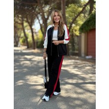 Arben Boutique Kadın Hakim Yaka Şerit Detay Hırka ve Bol Paça Pantolon Ikili Takım