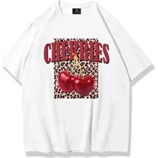 Kadın Cherries Leopar Tshirt Beyaz