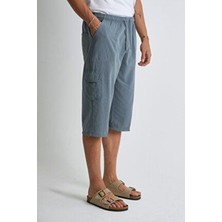 Dechers Erkek Kargo Cep %100 Pamuk Keten Görünümlü Kapri Düz Desen Günlük Kullanım İçin Rahat