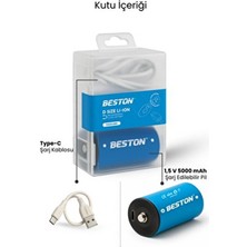 1.5V Büyük Boy D Şarjlı Lityum Pil – 7400MWH, Type-C, 1000 Döngü
