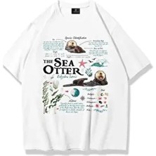 Trendiz Sea Otter Tshirt Beyaz Kısa Kol Pamuklu Günlük Stil Oversize Kesim