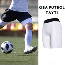 Beyaz Futbolcu Kısa Taytı-Kısa Spor Taytı-Kısa Koşu Taytı-Erkek Beyaz Fitness Kısa Tayt
