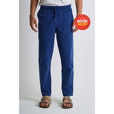 Dechers Erkek Büyük Beden %100 Pamuk Keten Görünümlü Dar Paça Pantolon E206 Lacivert