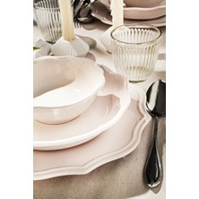 Lalezen Home Lalezen Timeless 24 Parça Ekru Stoneware 6 Kişilik Yemek Takımı Seti Oval Şekilde