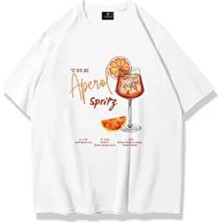 Trendiz Aperol Spiritz Kadın TShirt Beyaz Kısa Kol Pamuklu Günlük Stil Oversize Kesim