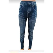 Kadın Mavi Kışlık Kot Görünümlü Likralı Tayt