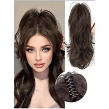 Çikolata Kahve Kısa Tokalı At Kuyruğu Postiş Takma Saç - Gercek Saç Dokusu - Tokalı Postiş