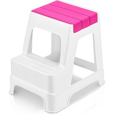 Çelik Ayna Zilkale Büyük Boy Çift Katlı Basamak Çok Amaçlı Dayanıklı Tabure Beyaz+ PEMBE-254