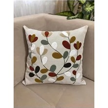 Punch Panç Nakışlı Tekli Kırlent Kılıfı 43X43CM Dekoratif Keten Kırlent Kılıfı