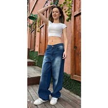 St.Poll Eskitme Yıkamalı Baggy Fit Kadın Jean Denim Kumaş ile Günlük Kullanım için M Model