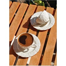 2'li Pera Yaldızlı Kabartma Desenli Kahve Fincan Takımı Türk Kahvesi 4 Parça