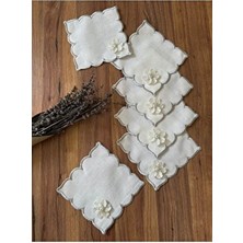 6 Adet Papatya Broşlu Kubbeli Kahve Yanı Kokteyl Sunum Peçetesi