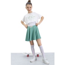 Yeşil Beli Lastikli Fitilli Kız Çocuk Tenis Eteği 21041