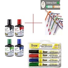 Siriderya 4 Adet Mürekkep ve Doldurulabilir Kalem 100 cc + 1 Adet Bükülebilir Kalem Hediye