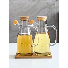 Bambu Kapaklı Vakumlu Borosilikat 3'lü Set Cam Yağlık Sirkelik Bambu Altlik