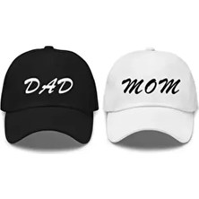 Mom & Dad Baskılı Siyah Çıt Çıtlı Şapka Çift 2' Li Standart Beden Desenli
