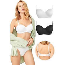 Cottonhill Beauty Balenli Toparlayıcı Dolgusuz Straplez Sütyen 2'li Paket Çok Renkli Sabit Kaplı Konforlu Tasarım