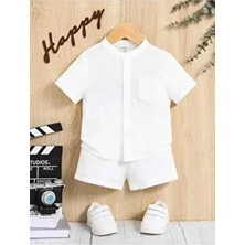 Bubito Yazlık Cepli Pamuklu 2'li Şort Takım Erkekler İçin Düz Desenli Şık Beyaz