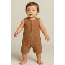 Organik Müslin Yazlık Naturel Cepli Bebek Tulum