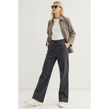 Enzim Jeans Kadın Wide Leg Normal Bel Pantolon Beli Lastikli Denim Düz Desen Konforlu Model