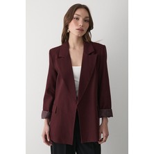 Jaste Kadın Çizgili İçi Astarlı Kol Detaylı Blazer Ceket BORDO