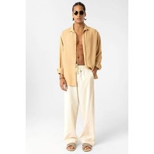 Bel Lastikli Baggy Fit Keten Pantolon Naturel