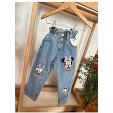 Yigit Butik Minnie Baskılı Kız Çocuk Denim Pantolon