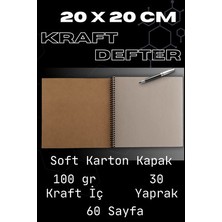 Pink Swan Craft Kraft Kapak Defter 20X20 cm – 30 Yaprak 60 Sayfa, 100 gr Kraft Iç, Scrapbook, Eskiz Defteri