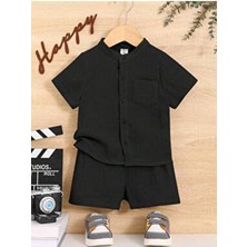 Müslin Cepli Şık Pamuklu 2'li Yazlık Şort Takım-Siyah