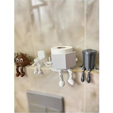 4'lü Klozet Banyo Süsü Seti Kaka, Klozet, Çöp Kovası ve Kitap Okuyan Tuvalet Kağıdı Tutucu