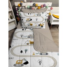 Kapitone Bej Kepçe 4 Parça Tek Kişilik Yatak Örtüsü Takımı Pamuk Geometrik Desenli Yumuşak Dolgu