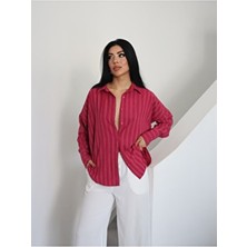 Çizgili Dokulu Rahat Kesim Gömlek