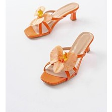 S-622 Orange Orkide Detaylı Ince Topuklu Kadın Terlik