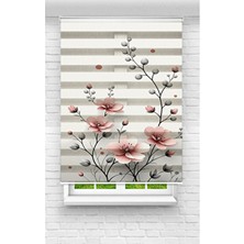 MAS Pembe Çiçek Desenli Dijital Baskılı Zebra Stor Perde Çok Renkli Mutfak Odası İçin 160 x 200 cm