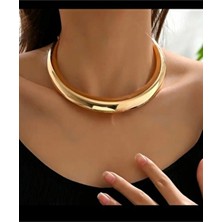 Altın Rengi Kalın Trend Chocker Kolye