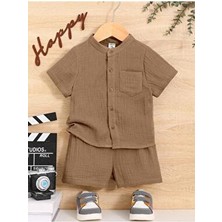 Bubito Müslin Cepli Şık Pamuklu 2'li Yazlık Şort Takım-Kahverengi