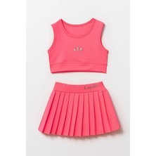 Lyrax Kabartmalı Şort Etekli Crop Kız Çocuk Sporcu Takım