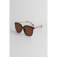 Macerati Cloe Kahverengi Kare Çerçeve Metal Sap UV400 Güneş Gözlüğü Türkiye Menşeli Aksesuar