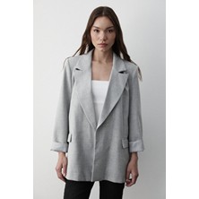 Jaste Kadın Çizgili İçi Astarlı Kol Detaylı Blazer Ceket GRİ