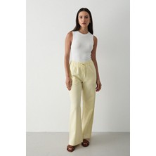 Jaste Kadın Beli Lastikli Bol Paça Palazzo Keten Pantolon SARI