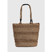 Oggo Camel Hasır Omuz Çantası – Örgü Saplı Kahverengi Standart Beden Yaz Koleksiyonu ile Şık Tasarım