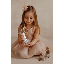 Diggo Kız Çocuk Abiye Ayakkabı Düz Tabanlı Suni Deri Şeffaf Ökçe Çiçek Taşlı Detaylarla