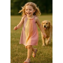 Bondberro Müslin Kız Çocuk Elbisesi %100 Pamuk Organik Fırfırlı Etekli Yazlık Stil