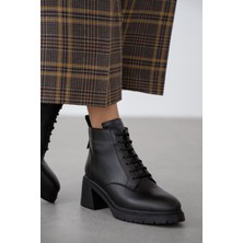 Dorin Hakiki Deri Bağcık Detaylı Kadın Bot- Siyah